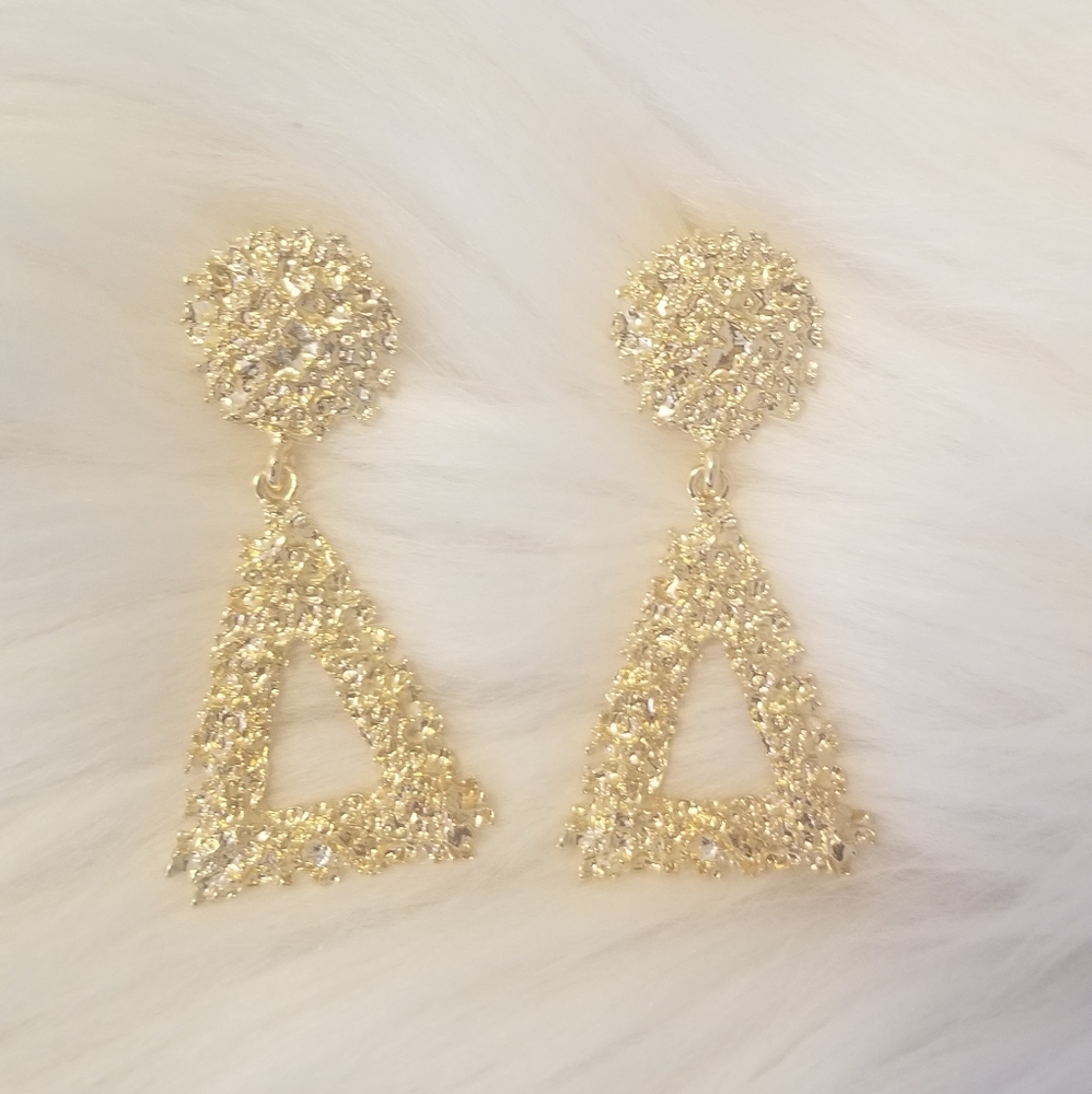 Gold, Geometric Shaped, Hammered Earrings